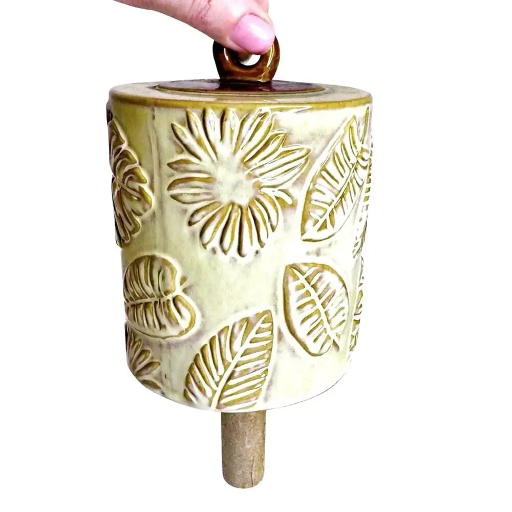 Vintage Studio Art Pottery Wind Chime Bell Ceramic Botanical Fern Handcrafted